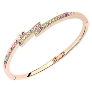 Overlapping Bars Cuff Bracelet 18K Yellow Gold Coated with Paved Stones - Multi Color