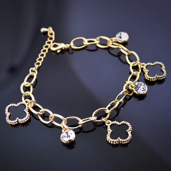 Black Pendant and White Crystal Chain Bracelet 18K Yellow Gold Coated