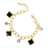 Black Pendant and White Crystal Chain Bracelet 18K Yellow Gold Coated