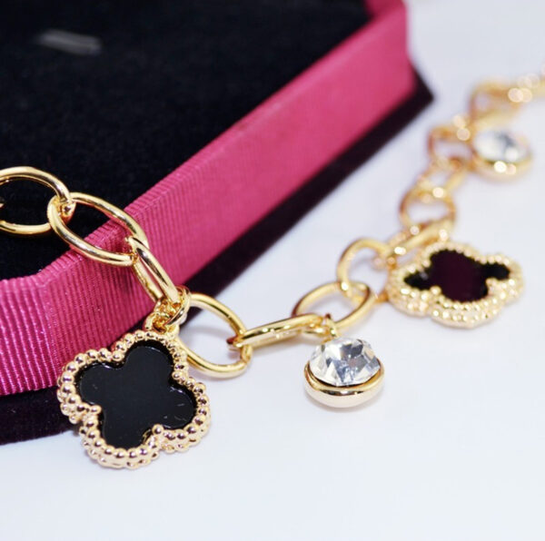 Black Pendant and White Crystal Chain Bracelet 18K Yellow Gold Coated