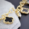 Black Pendant and White Crystal Chain Bracelet 18K Yellow Gold Coated