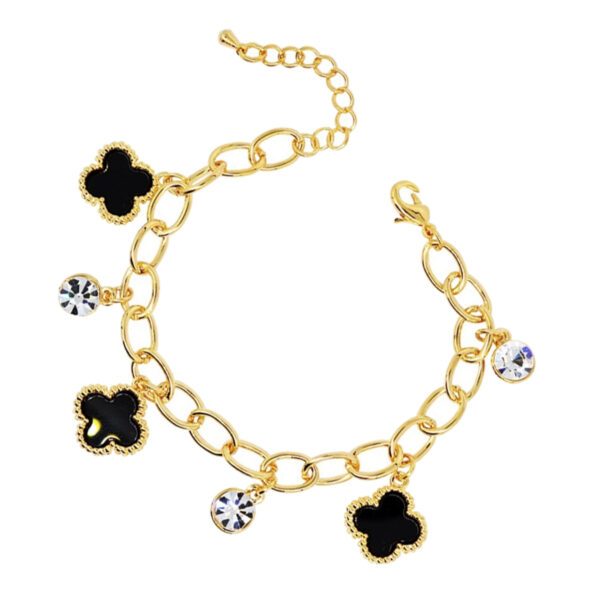 Black Pendant and White Crystal Chain Bracelet 18K Yellow Gold Coated