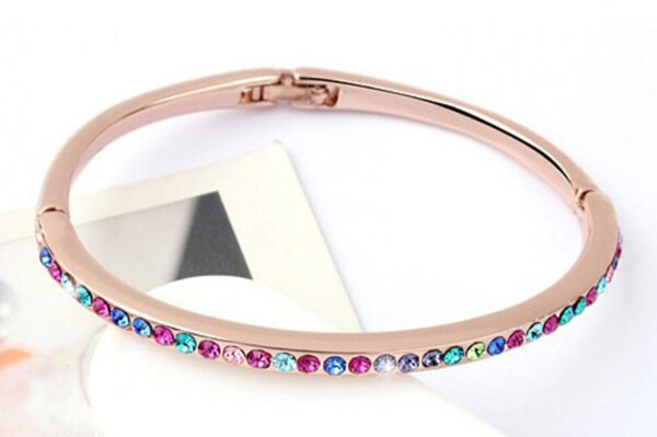 Round Crystals Cuff Bracelet 18K Rose Gold Coated - Multi Coloured