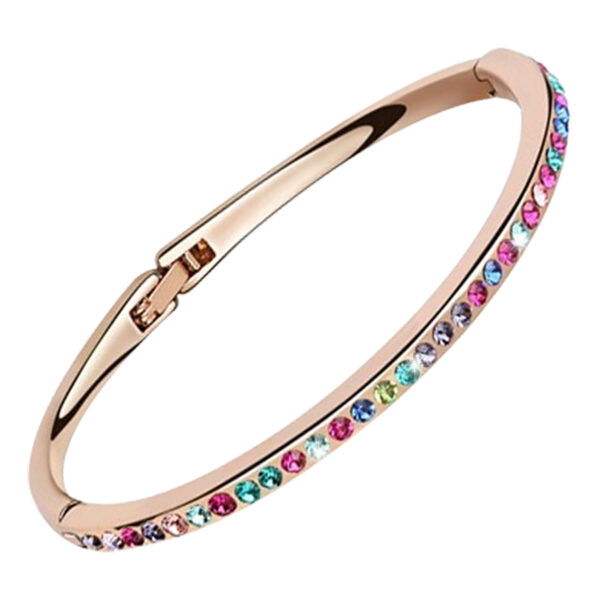 Round Crystals Cuff Bracelet 18K Rose Gold Coated - Multi Coloured