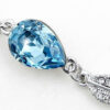 Water Drop-Shaped Ladies Bracelet 925 Sterling Silver Coated with Central Crystal and 4 Leaves Design - Turquoise Blue