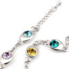 Ring Chain Charm Bracelet 925 Sterling Silver Coated with 7 AAA Crystals - Multi Coloured