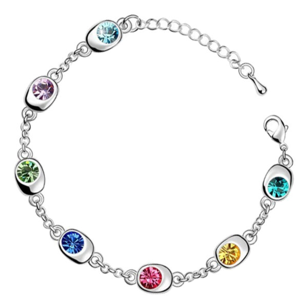 Ring Chain Charm Bracelet 925 Sterling Silver Coated with 7 AAA Crystals