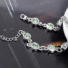 Round Zircon Chain Bracelet 925 Sterling Silver Coated with Diamond Clear Stone-Embellished Band - Emerald Green