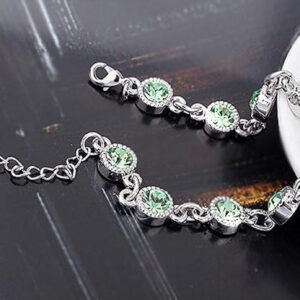 Round Zircon Chain Bracelet 925 Sterling Silver Coated with Diamond Clear Stone-Embellished Band - Emerald Green
