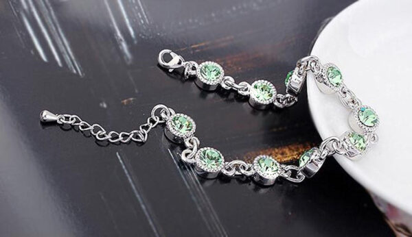 Round Zircon Chain Bracelet 925 Sterling Silver Coated with Diamond Clear Stone-Embellished Band - Emerald Green