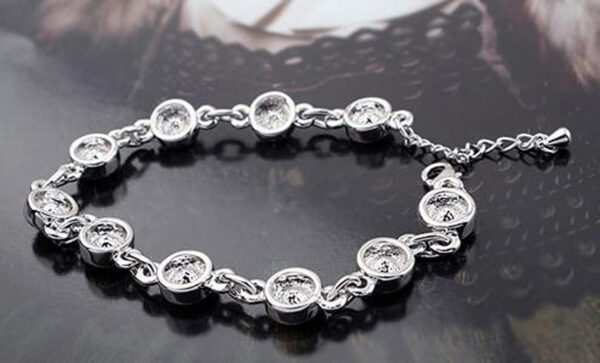 Round Zircon Chain Bracelet 925 Sterling Silver Coated with Diamond Clear Stone-Embellished Band - Emerald Green