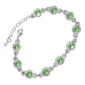 Round Zircon Chain Bracelet 925 Sterling Silver Coated with Diamond Clear Stone-Embellished Band - Emerald Green