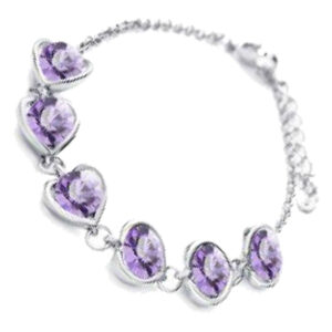 Heart-Framed Chain Bracelet 925 Sterling Silver Coated with 6 Round Cut Crystals - Tanzanite Violet