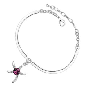 Starfish Charm Bracelet 925 Sterling Silver Coated with Stone Adorned Central Disc and Crystal-Paved Arms - Amethyst Purple