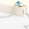 Heart and Teardrop Crystal Links Bracelet 925 Sterling Silver Coated - Aquamarine Sea Blue