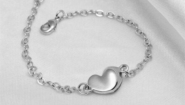 Heart and Teardrop Crystal Links Bracelet 925 Sterling Silver Coated - Aquamarine Sea Blue