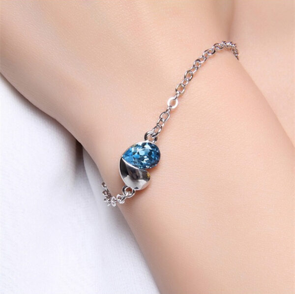 Heart and Teardrop Crystal Links Bracelet 925 Sterling Silver Coated - Aquamarine Sea Blue