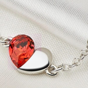 Heart and Teardrop Crystal Links Bracelet 925 Sterling Silver Coated - Topaz Orange Red