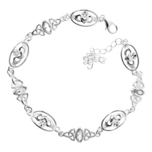 Irish Claddagh and Celtic Trinity Knot Bracelet 925 Sterling Silver with Marquise Crystal Links - Diamond Clear