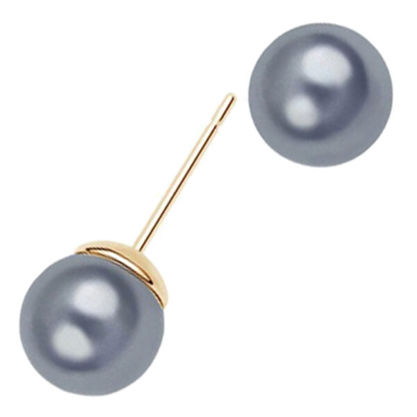 Round Pearl Stud Earrings 18K Yellow Gold Coated