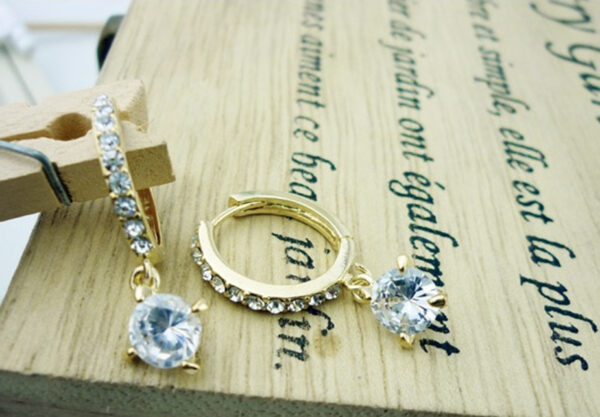 Circle Hoop Earrings 18K Yellow Gold Coated with Round Sparkling Diamond Clear Crystal Pendant and Stone-Embellished Circle - Diamond Clear