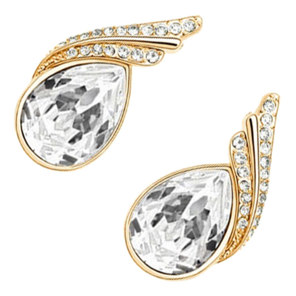 Sparkling Water Drop Earrings 18K Yellow Gold Coated with Crystal and Diamond Clear Stone-Embellished Bands - Diamond Clear