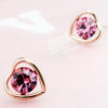 Heart-Framed Round Cut Crystal Earrings 18K Yellow Gold Coated - Sapphire Rose