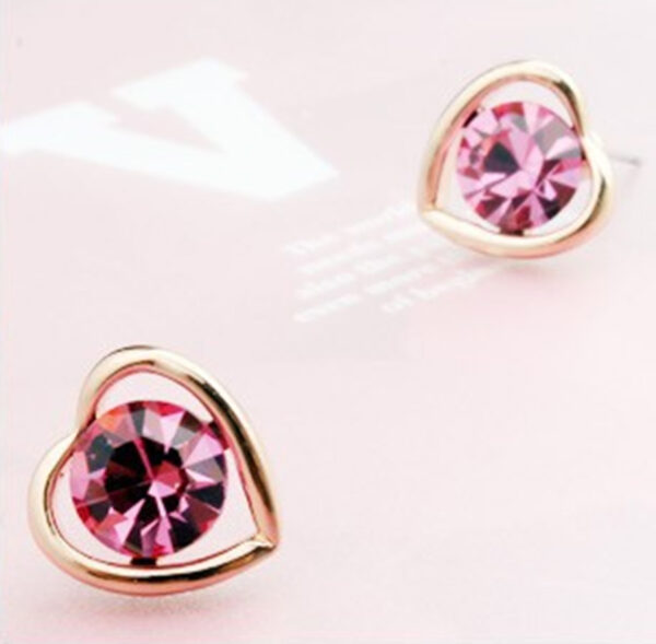 Heart-Framed Round Cut Crystal Earrings 18K Yellow Gold Coated - Sapphire Rose