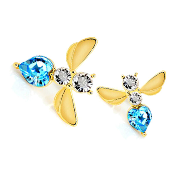 Flying Bee Earrings 18K Yellow Gold Coated Adorned with Clear Stones and Crystal