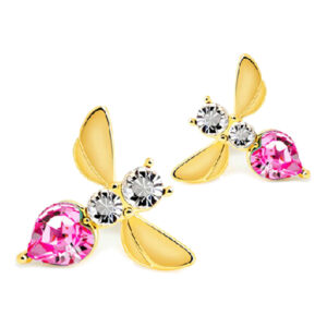 Flying Bee Earrings 18K Yellow Gold Coated Adorned with Clear Stones and Crystal - Sapphire Rose