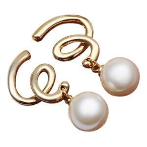 18K Yellow Gold Coated, 16 x 36mm White Pearl with Spiral on Top Earrings