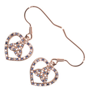 18K Rose Gold Coated Celtic Trinity Knot Heart Earrings Zircon Stones - Sapphire Blue