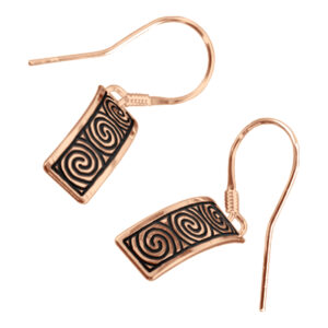 18K Rose Gold Coated Celtic Newgrange Spirals Earrings Enamel on 925 Sterling Silver - Black