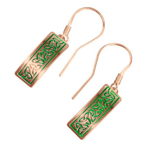 18K Rose Gold Coated Celtic Trinity Knot Earrings Enamel on 925 Sterling Silver - Green