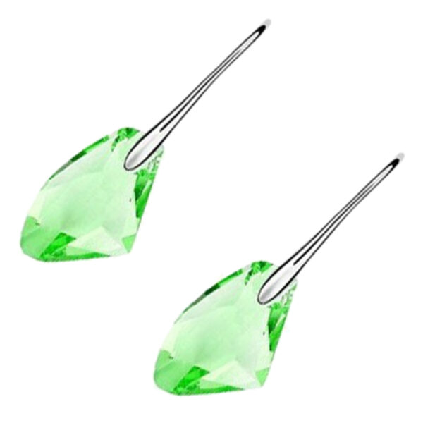 Sparkling Crystal Dangle Earrings 18K White Gold Coated Natural Shape - Peridot Green