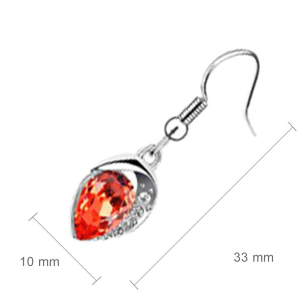 Sparkling Water Drop Shaped Crystal Earrings 18K White Gold Coated Adorned with Stones - Garnet Orange Red