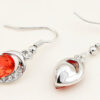 Sparkling Water Drop Shaped Crystal Earrings 18K White Gold Coated Adorned with Stones - Garnet Orange Red