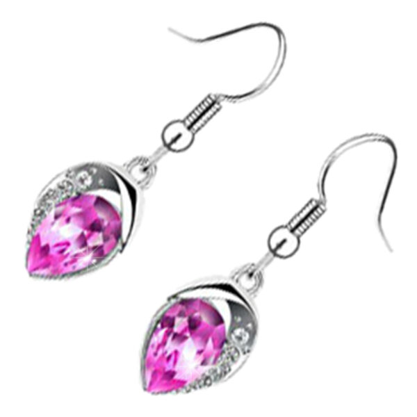 Sparkling Water Drop Shaped Crystal Earrings 18K White Gold Coated Adorned with Stones - Sapphire Rose