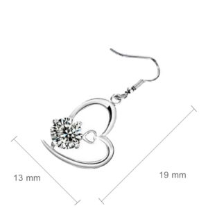 18K White Gold Coated Heart Drop Earrings with AAA Zircon Crystals Inside - Diamond Clear