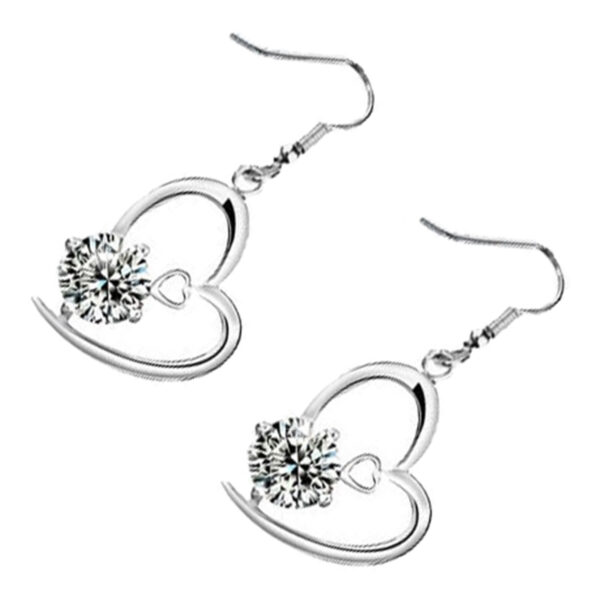 18K White Gold Coated Heart Drop Earrings with AAA Zircon Crystals Inside
