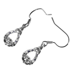 Earrings 18K White Gold Coated Claddagh with CZ Stones and Celtic Trinity Knot - Sapphire Blue
