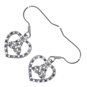 Earrings 18K White Gold Coated Celtic Trinity Knot Inside Heart Ornament with Zircon Stones - Sapphire Blue