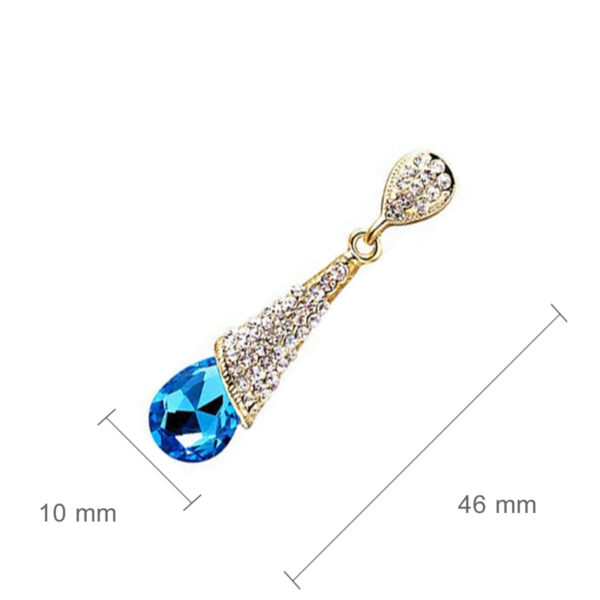 18K Yellow Gold Coated Long Drop Earrings Main Stone with Crystal Top