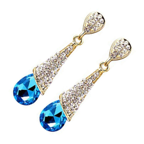 18K Yellow Gold Coated Long Drop Earrings Main Stone with Crystal Top