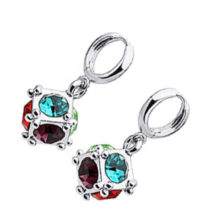 Sterling Silver Coated Cube Earrings with Stone Faces - Multi-Color