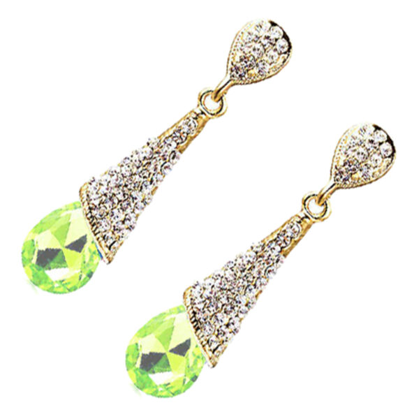 18K Yellow Gold Coated Long Drop Earrings Main Stone with Crystal Top - Green
