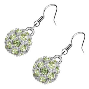 Sterling Silver Coated Earrings Crystal-Covered Ball Drops - Green
