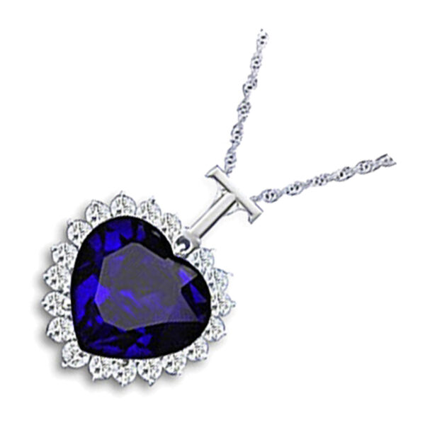 18K White Gold Coated Titanic Sapphire Blue Heart Necklace with Crystals