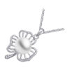 Precious Metal Coated Three Leaf Clover Pendant Necklace Brilliant White Faux Freshwater Pearl - Sterling Silver