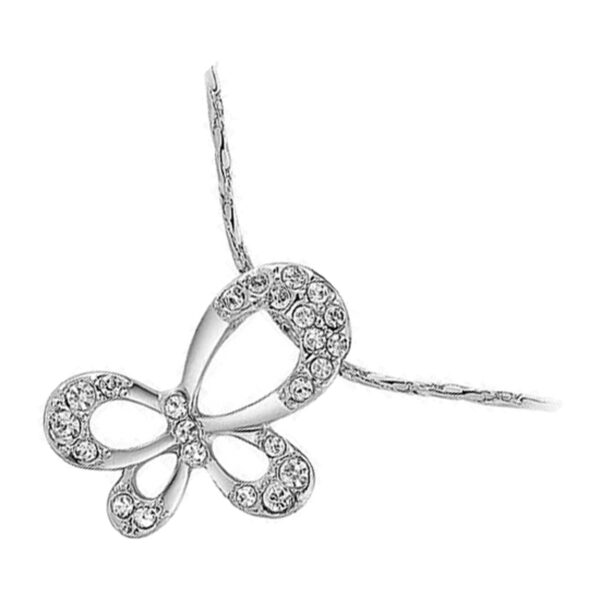 18K White Gold Coated Butterfly Pendant Necklace with Round Crystal Studs